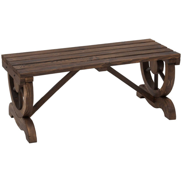English Elm Outsunny 2-Person Wooden Garden Bench - Rustic Wagon Wheel Outdoor Furniture For Patios & Gardens W2225P174067-GIGA