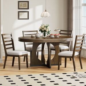 English Elm Trexm Extendable Round Dining Set Oak Veneer Sculptural Base Seats Four to Six Walnut ST000131AAP-2026