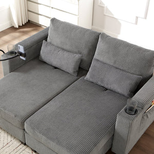 English Elm Convertible Chaise Lounge Sofa Chair With Usb Ports, Storage & Cup Holders – Ideal For Small Spaces! N719S002021E