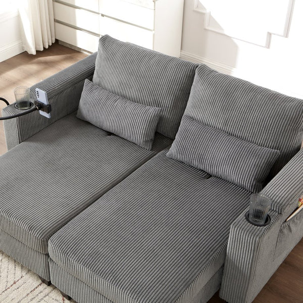 English Elm Convertible Chaise Lounge Sofa Chair With Usb Ports, Storage & Cup Holders – Ideal For Small Spaces! N719S002021E