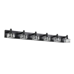 English Elm Modern Six Light Matte Black Vanity Fixture Crystal Shades Bathroom Led Wall Sconce W1340P206827