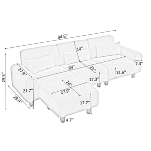 English Elm The 84.6-inch teddy fleece sofa converts to a 4-seat modular two-seater, plush sponges, 600lb capacity, ideal for small apartments Orange W1658S00013