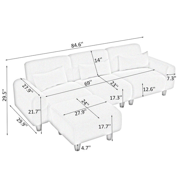 English Elm The 84.6-inch teddy fleece sofa converts to a 4-seat modular two-seater, plush sponges, 600lb capacity, ideal for small apartments Orange W1658S00013
