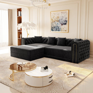 English Elm 90.2" Plush Teddy Fabric Convertible Sleeper Sofa with Hidden Storage for Living Room Black W1885S00243