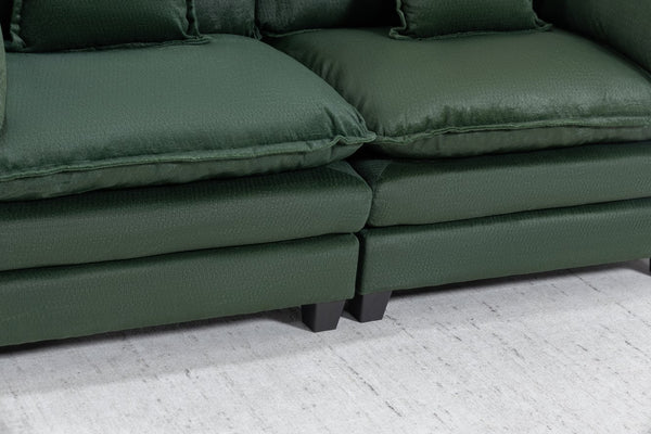 English Elm Modern Chenille Sectional Sofa with Chaise Lounge Solid Wood Frame Living Room Seating Antique Green W2530P463111
