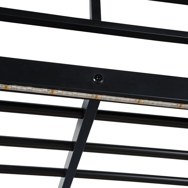 English Elm Full Loft Metal Bed with Built-In Desk, LED Strip, Power Outlet and Fabric Wardrobe for Space-Saving Living Black SF000179AAB