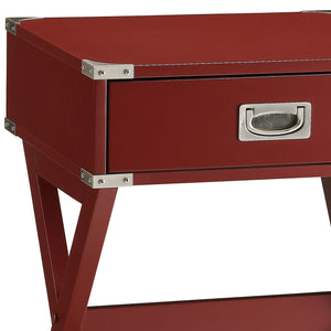 English Elm Babs Industrial Accent Table with X Base Metal Hardware and Single Storage Drawer Red B2726P270995