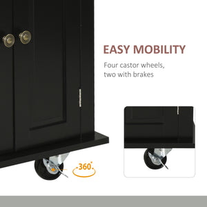 English Elm HOMCOM Mobile Kitchen Island Cart with Rubberwood Butcher Top, Locking Casters, Drawers & Shelves for Organized Prep and Storage Black W2225P173892