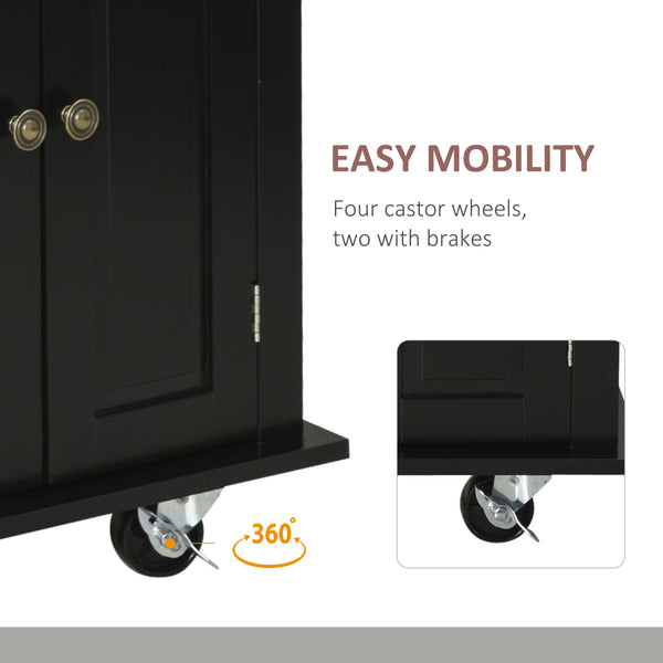 English Elm HOMCOM Mobile Kitchen Island Cart with Rubberwood Butcher Top, Locking Casters, Drawers & Shelves for Organized Prep and Storage Black W2225P173892