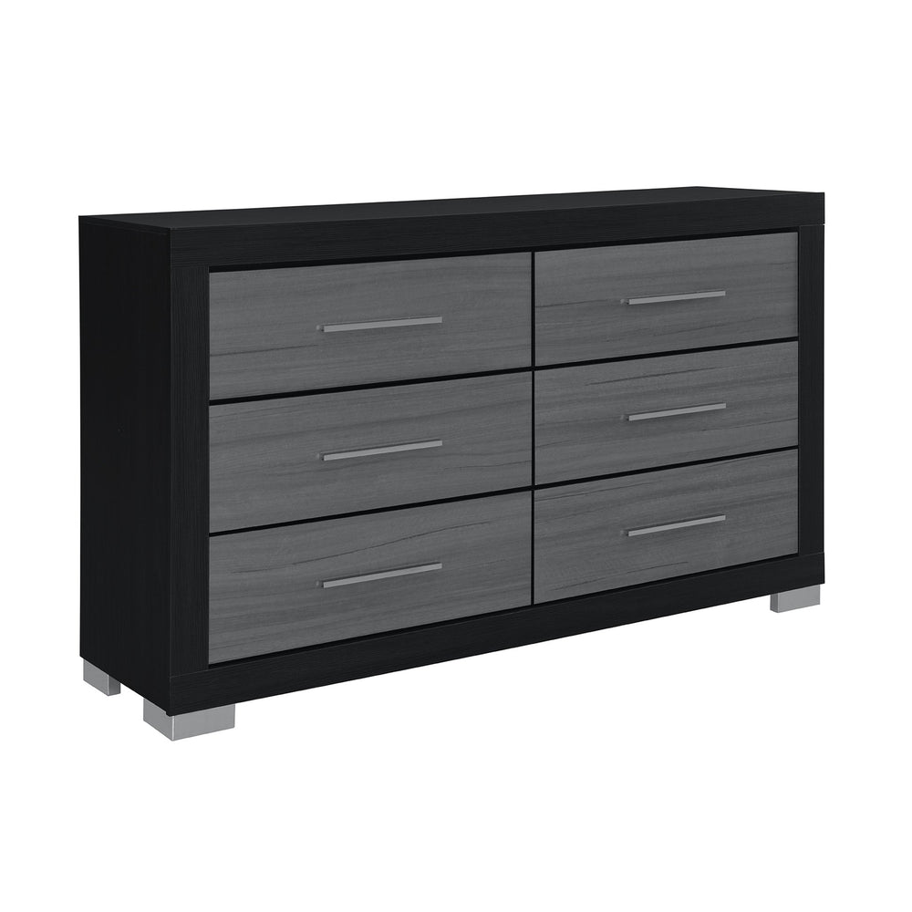 English Elm ELSA Two-Toned Chest of Drawers with Bar Handles, Solid Wood & MDF, Spacious Storage, Block Legs Black 62.83 L x 19.21 W x 38.62 H B201P347330