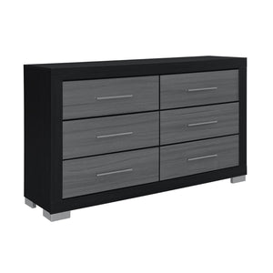 English Elm ELSA Two-Toned Chest of Drawers with Bar Handles, Solid Wood & MDF, Spacious Storage, Block Legs Black 62.83 L x 19.21 W x 38.62 H B201P347330
