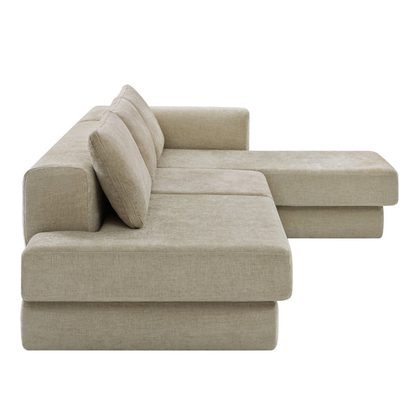 English Elm L-shaped Chenille Sectional Sofa with Deep Modular Seating and Layered Cushion Comfort Brown N763S000090D