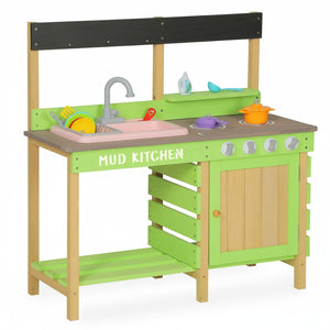 English Elm Kids Solid Wood Outdoor Mud Kitchen with Water Station and Imaginative Cooking Play W2640P454243