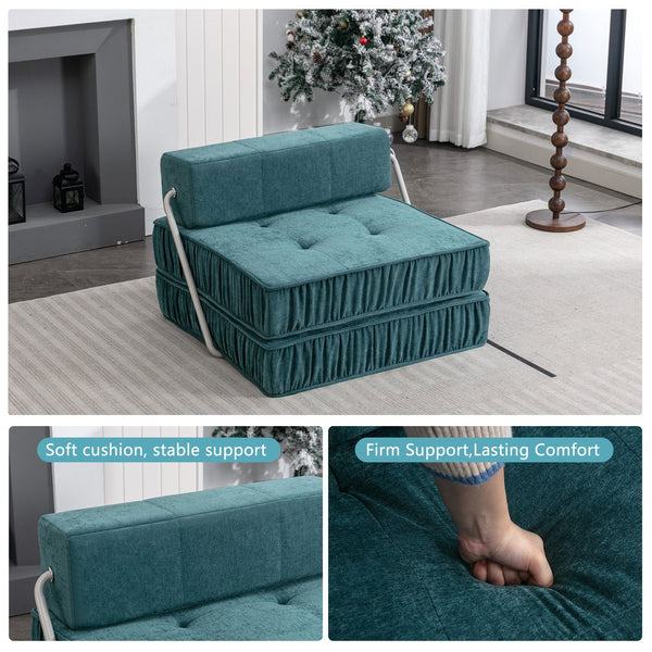 English Elm Green Chenille Floor Sofa Convertible Futon Chair with Modular Sleeping Support Green W3612P376637