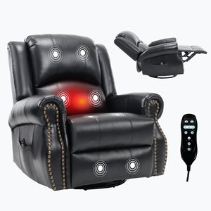 English Elm Heat Massage Rocker Swivel Recliner Chair with Lumbar Relief Nodes for Living Room Black W3224S00032