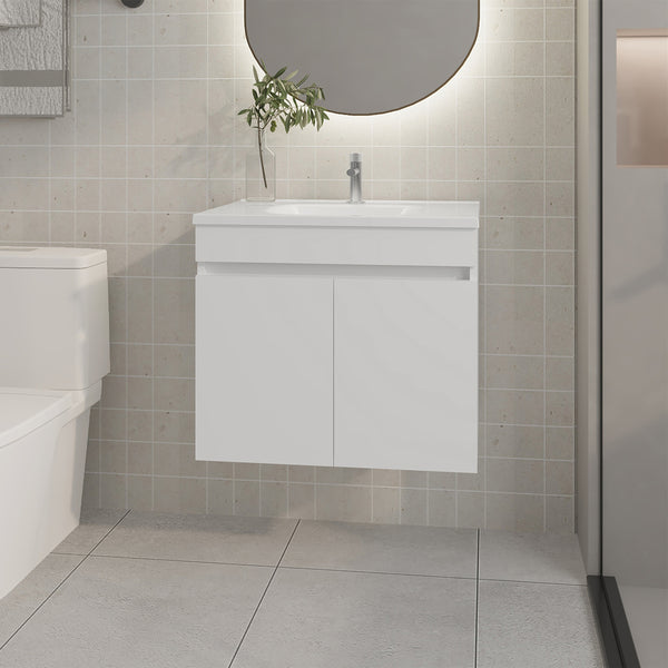 English Elm Colville Floating Wall Mount Vanity Cabinet Matte Finish Modern Bathroom Storage White B092P439906