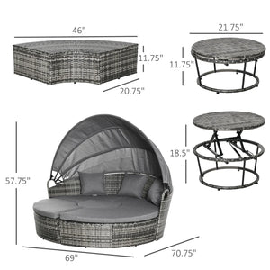 English Elm Poolside Round Pe Rattan Daybed Set with Retractable Canopy for Patio Lounging T3971S00133