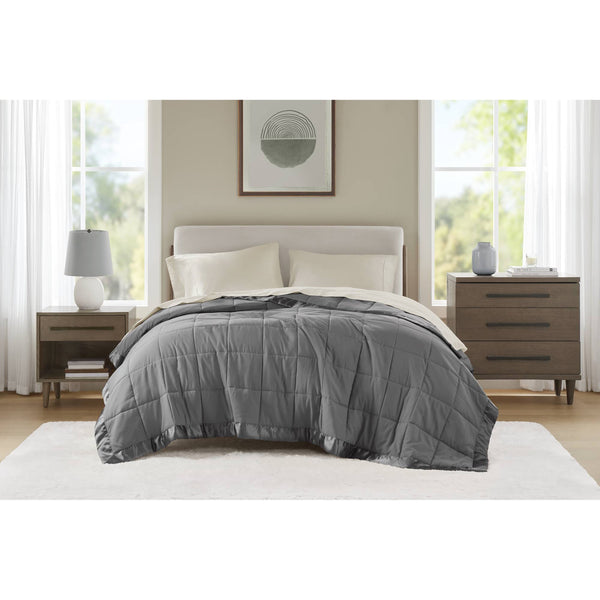 JLA Home Madison Park - Lightweight Down Alternative Blanket with Satin Trim for All-Season Comfort, Moisture-Wicking & OEKO-TEX Certified Charcoal MP51-5148