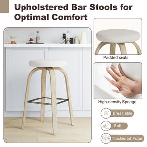 English Elm Swivel Backless Counter Stools Set of 2 with Fabric Seat Bentwood Legs Mid-century Modern Beige W3107P446882