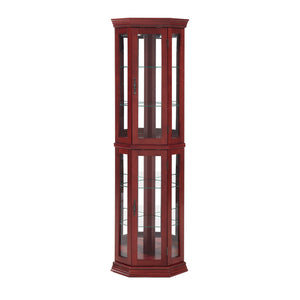English Elm Corner Curio Cabinet Lighted Glass Shelves Mirrored Backing Living Room Display W2275P177189