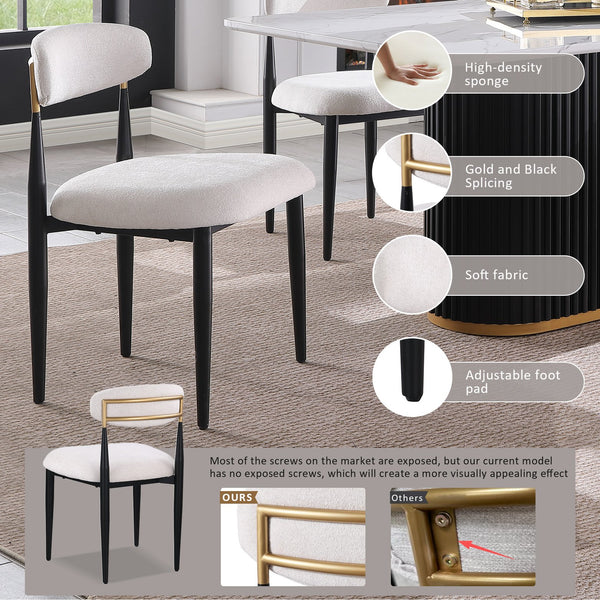English Elm Modern Round Faux Marble Dining Table Set Seats Four Chenille Chairs Gold Accent W5739S00005