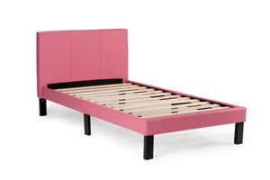 English Elm Simple Modern Faux Leather Upholstered Full Bed with Sturdy Wooden Slats, Streamlined Headboard Design for Comfortable Sleep and Durable Support Espresso,Pink 45 L x 29 W x 4 H B011P396732