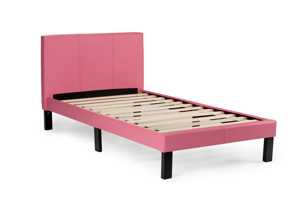 English Elm Simple Modern Faux Leather Upholstered Full Bed with Sturdy Wooden Slats, Streamlined Headboard Design for Comfortable Sleep and Durable Support Espresso,Pink 45 L x 29 W x 4 H B011P396732