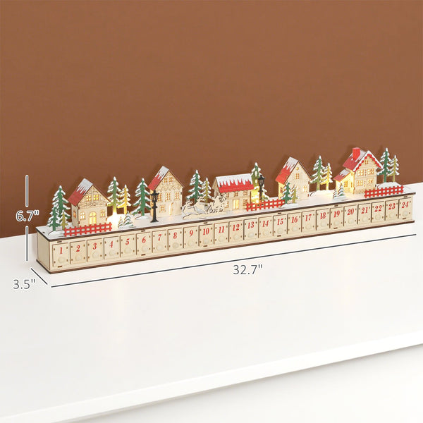 English Elm Christmas Village Advent Calendar 24 Drawer Wood Finish Led Mantel Holiday Display T3971P381404