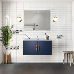 English Elm Navy Blue Bath Vanity Set With Cultured Marble Top, Chrome Faucet & Led Mirror – Modern Style! B2731S01314