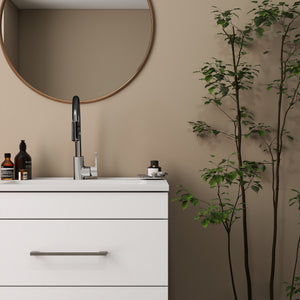 English Elm 24-Inch White Gloss Wall-Mounted Bathroom Vanity With Soft-Close Drawers & Sleek Ceramic Sink W3151S00016