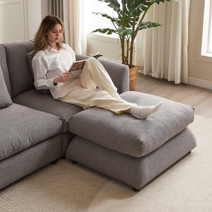 English Elm MH102.2 Modular 102.2" L-Shaped Sectional Sofa with Ottoman, 3 Cushions & Pillows, Upholstered Comfort Grey W1193S00138