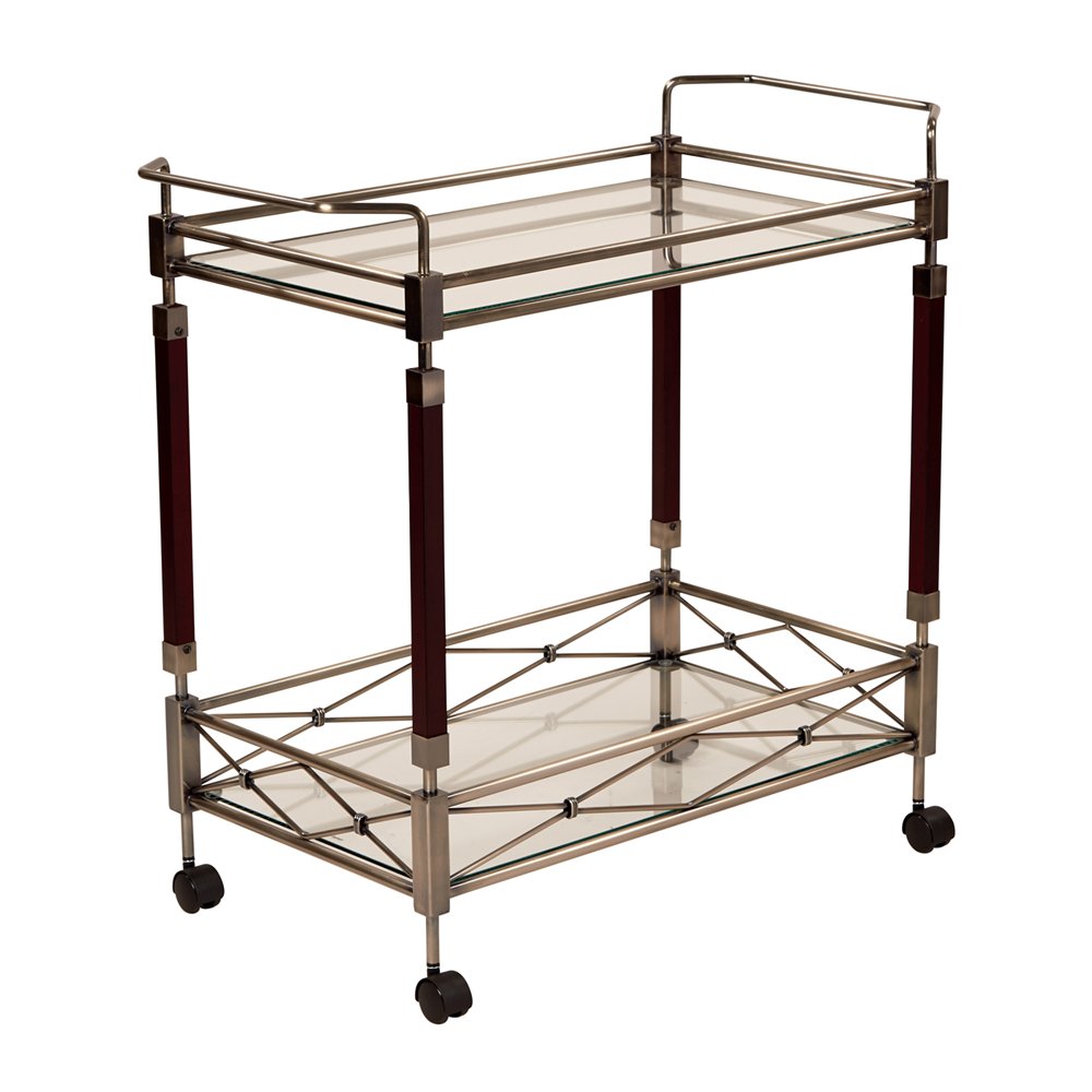 OSP Home Furnishings Melrose Serving Cart Antique Brush Metal & Walnut Finish Wood