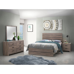 English Elm Geary Oak 4-Piece Slatted Headboard Bedroom Set with Barrel Oak Finish, Solid Wood Coastal Style Ensemble B062S00999