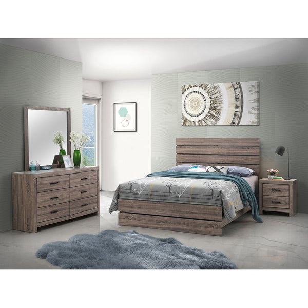 English Elm Geary Oak 4-Piece Slatted Headboard Bedroom Set with Barrel Oak Finish, Solid Wood Coastal Style Ensemble B062S00999