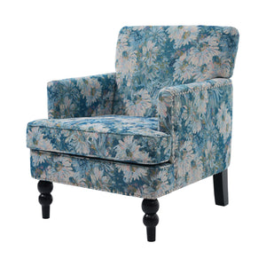English Elm Harrison Tufted Club Chair Smooth Upholstered Accent Seat with Turned Legs for Living Room Blue+Multi N767P425084O