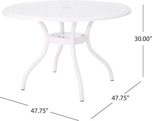 English Elm Christopher Knight Home® - Dieter White 4-Person Cast Aluminum Patio Dining Set with Lattice Scrollwork Table & Umbrella Hole 54589.00WHI-4_54588.00WHI