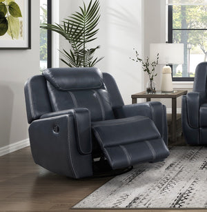 English Elm Modern Blue Swivel Glider Recliner Chair with Breathable Faux Leather, White Stitching, 360° Motion Comfort B011P228164