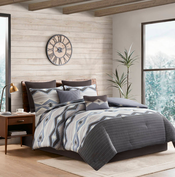English Elm 8-piece Queen Comforter Set Geometric Lodge Style Polyester Fill Bedroom Bedding B035P472705
