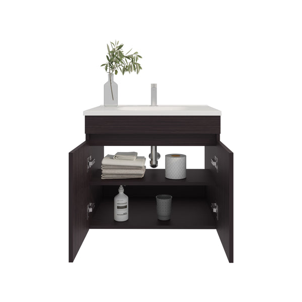 English Elm Colville Floating Wall Mount Vanity Cabinet Matte Finish Modern Bathroom Storage Black B092P439907