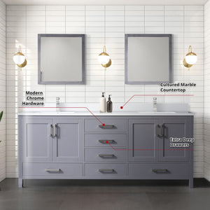English Elm Dark Grey Double Bath Vanity 80" W x 22" D with Cultured Marble Top, Chrome Faucet, 30" Mirrors, Durable Finish B2731S01110