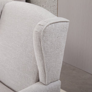 English Elm Coffee Table & Armchair Set with Vintage Roman Column Legs, Breathable Fabric, Solid Rubberwood Craftsmanship Beige W2989P339991