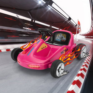 English Elm 12v Kids Electric Go Kart with Parental Remote Dual Motors Led Bluetooth Pedal Rose Red W2181P201029