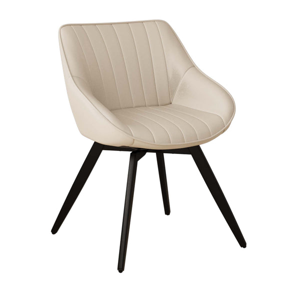 English Elm 63" Mid-Century Modern Brown Mdf Dining Table & 4 Beige Pu Chairs With Black Metal Legs Set W2189S00689