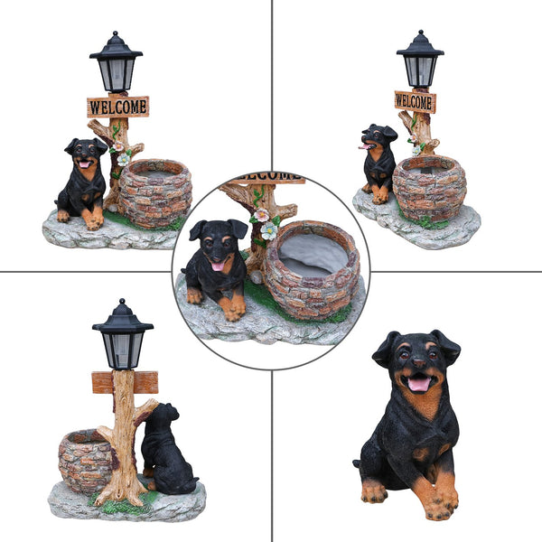 English Elm Labrador Solar Garden Statue with Led Glow and Built-in Succulent Planter Basin W5398P464239
