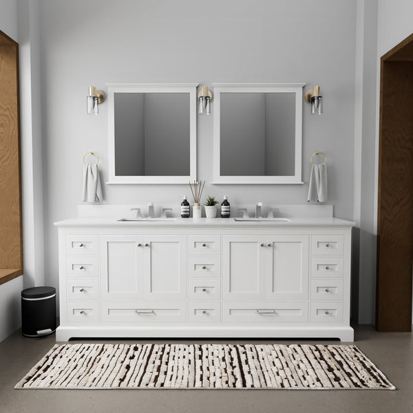 English Elm White Double Bath Vanity 84" W x 22" D with Cultured Marble Top, 14 Drawers, Soft-Close, Mirrors B2731S00871