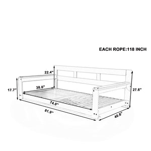 English Elm TOPMAX Acacia Wood Twin Porch Swing Bed Frame with High Back, 350lb Capacity & 118" Hemp Ropes Brown N717P265795D