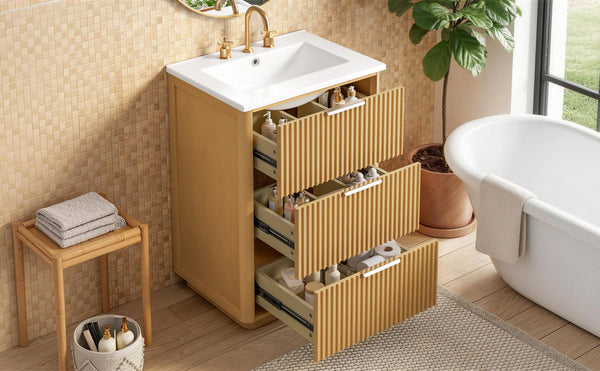 English Elm 24'' Vintage Bathroom Vanity with Ceramic Sink Soft Close Drawers Open Shelf N710P411251P