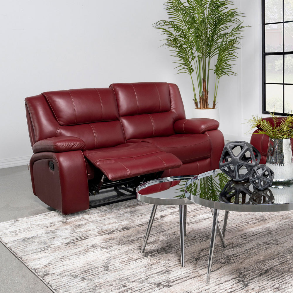 English Elm Elodie Red Faux Leather Motion Reclining Loveseat - Plush, Stylish Comfort For Cozy Living Spaces B062P354075