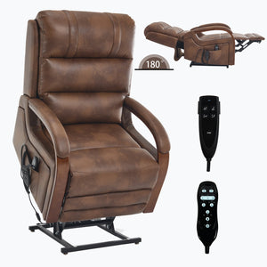 English Elm Power Lift Recliner with Dual Motor Heat Massage Leatheraire and Wood Armrests W1803S00078
