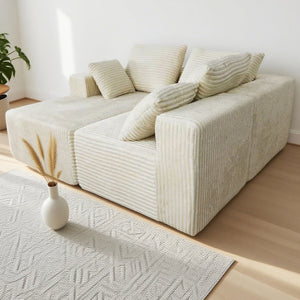 English Elm Corner Modular Sectional Sofa with Plush Fabric Converts to Loveseat or Guest Bed Beige W3064S00001